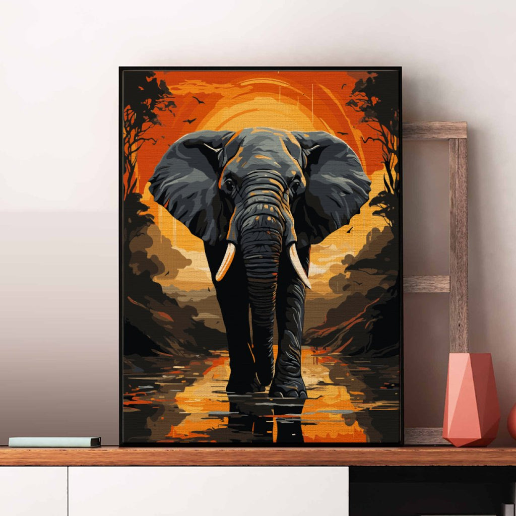 Elefant la apus (Elephant at sunset) - Pictură pe numere