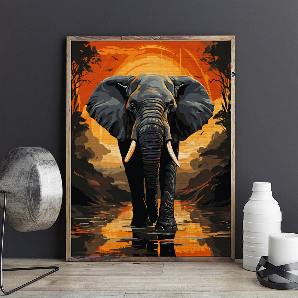 Elefant la apus (Elephant at sunset) - Pictură pe numere - 2 | YEO