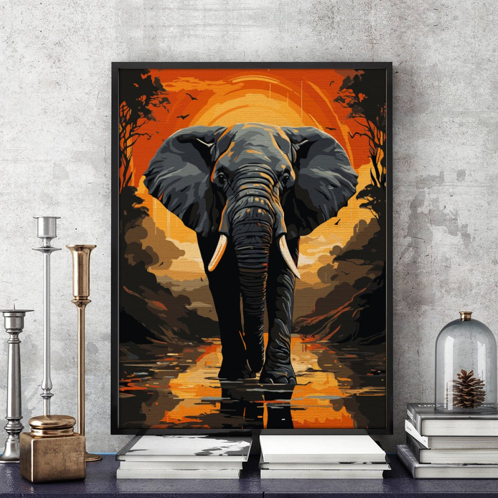 Elefant la apus (Elephant at sunset) - Pictură pe numere - 1 | YEO