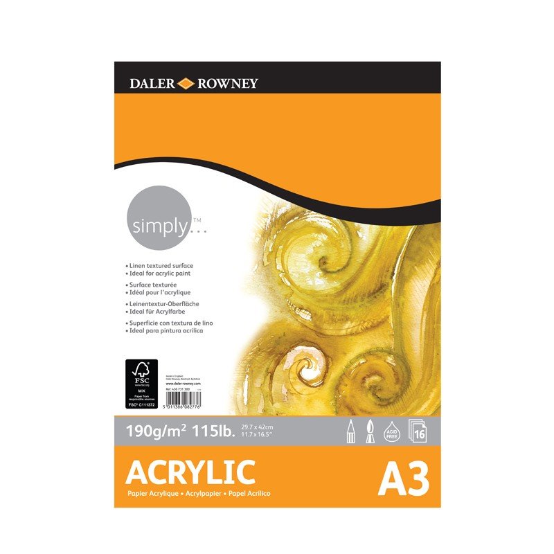 Bloc acrilic, celuloză 190 g/mp, A3 și A4 Simply Daler Rowney - 1 | YEO