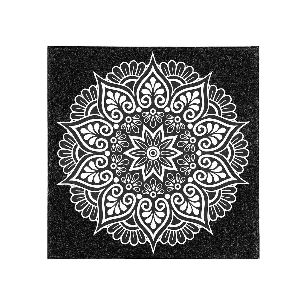 Pictură mandala, pânza neagră cu sclipici, model floare, 30x30 cm, Pictorul Fericit - 1 | YEO