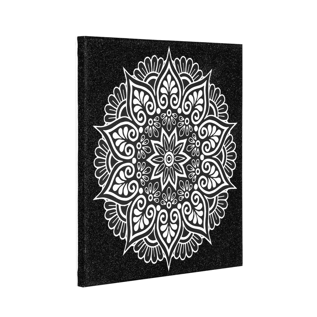 Pictură mandala, pânza neagră cu sclipici, model floare, 30x30 cm, Pictorul Fericit - 2 | YEO