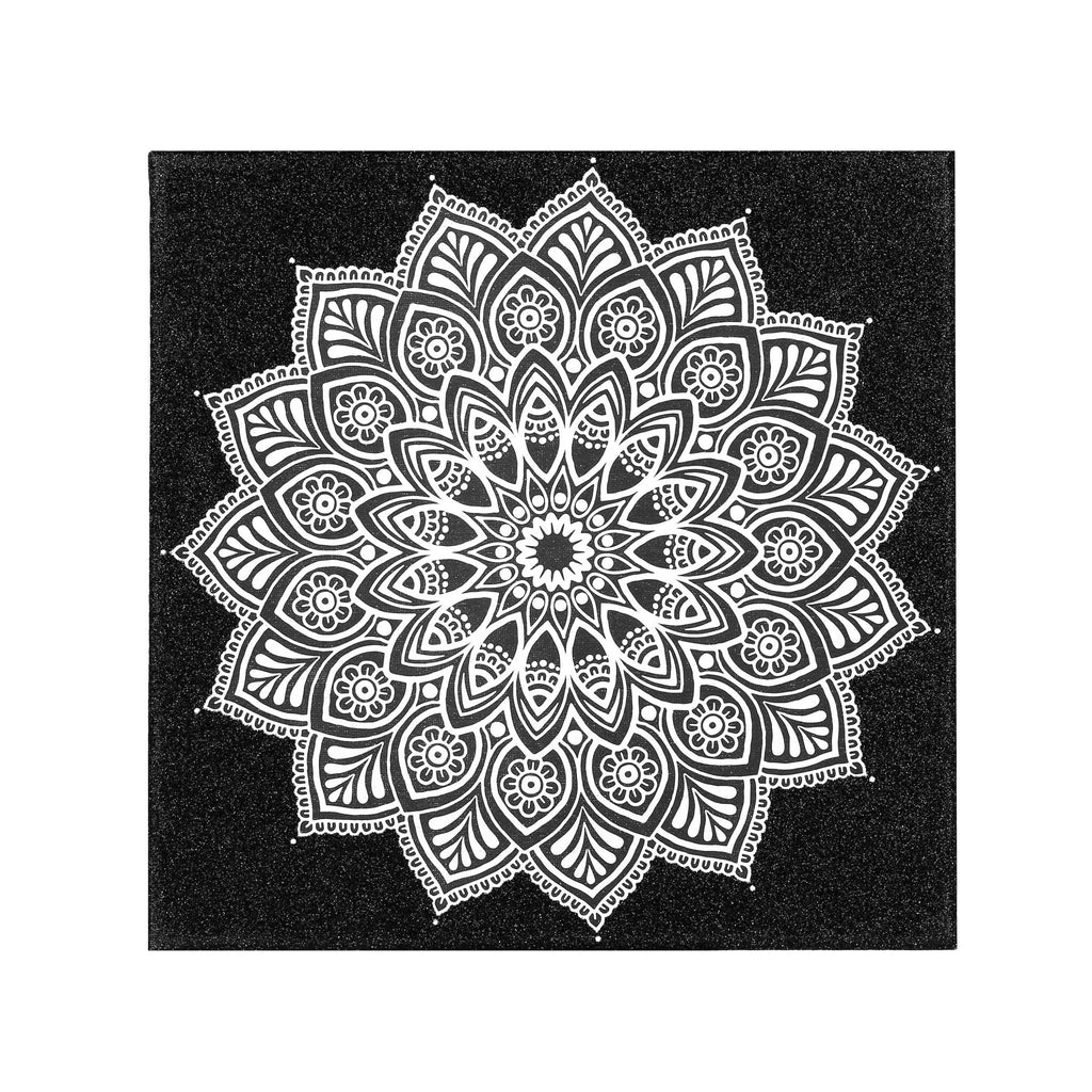 Pictură mandala, pânza neagră cu sclipici, model stea, 30x30 cm, Pictorul Fericit - 2 | YEO